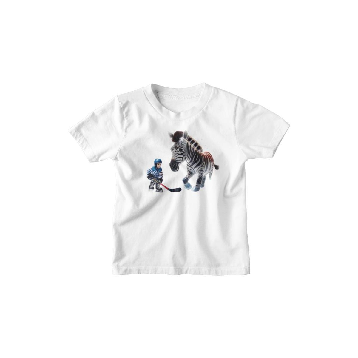Kinder T-Shirt Zebra spielt Eishockey mit Jungen