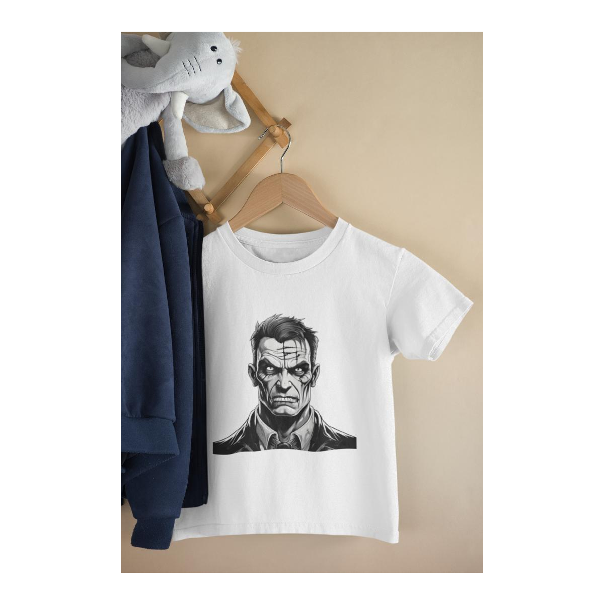 Kinder T-Shirt Black and White Frankenstein