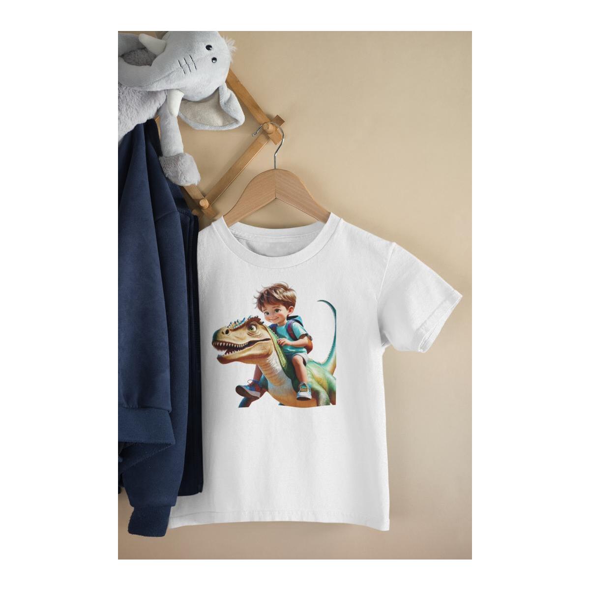Kinder T-Shirt Junge auf Dinosaurier
