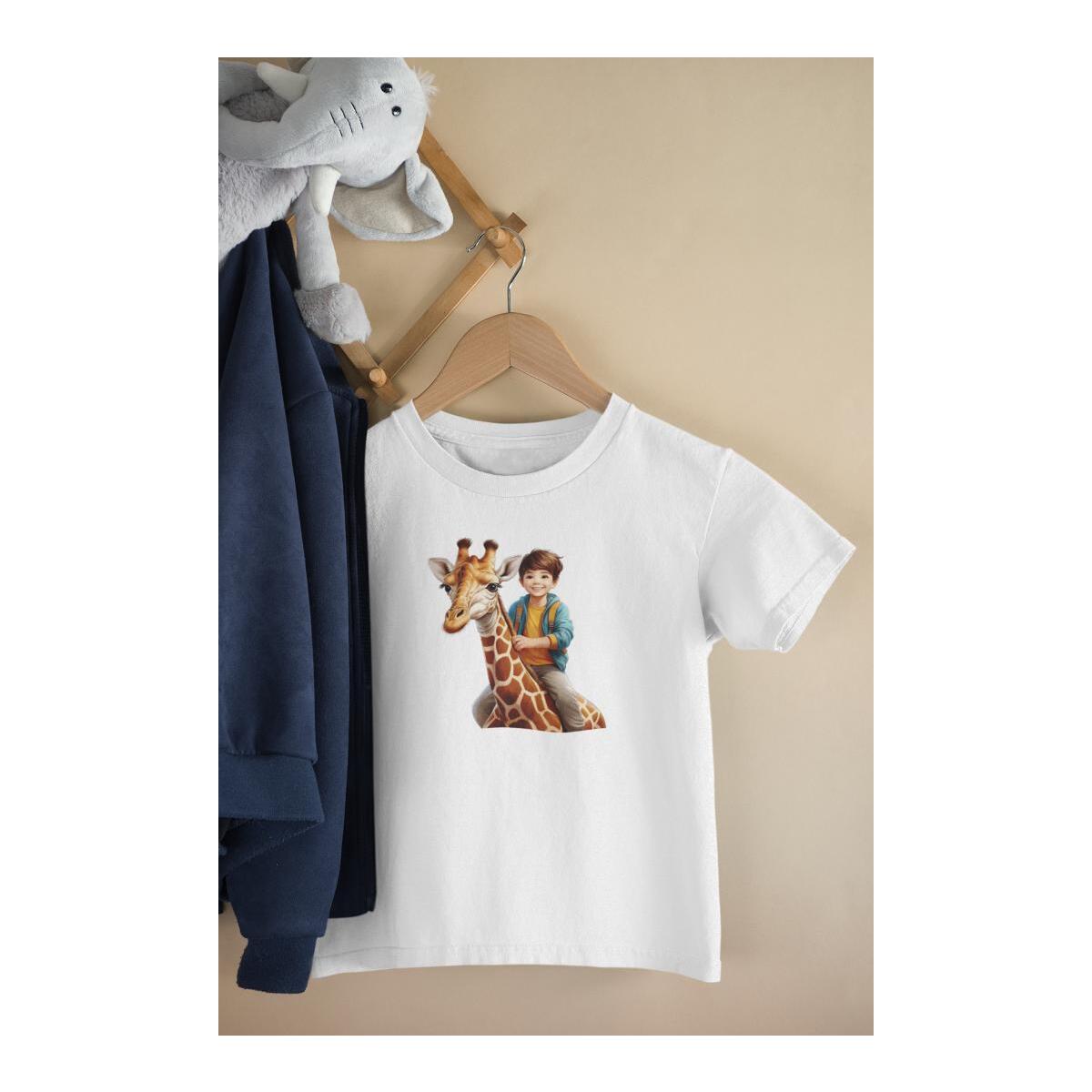 Kinder T-Shirt Junge auf Giraffe