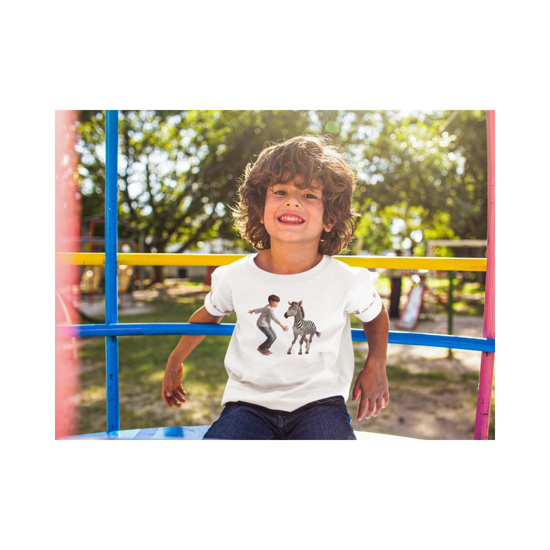 Kinder T-Shirt Zebra läuft mit Junge