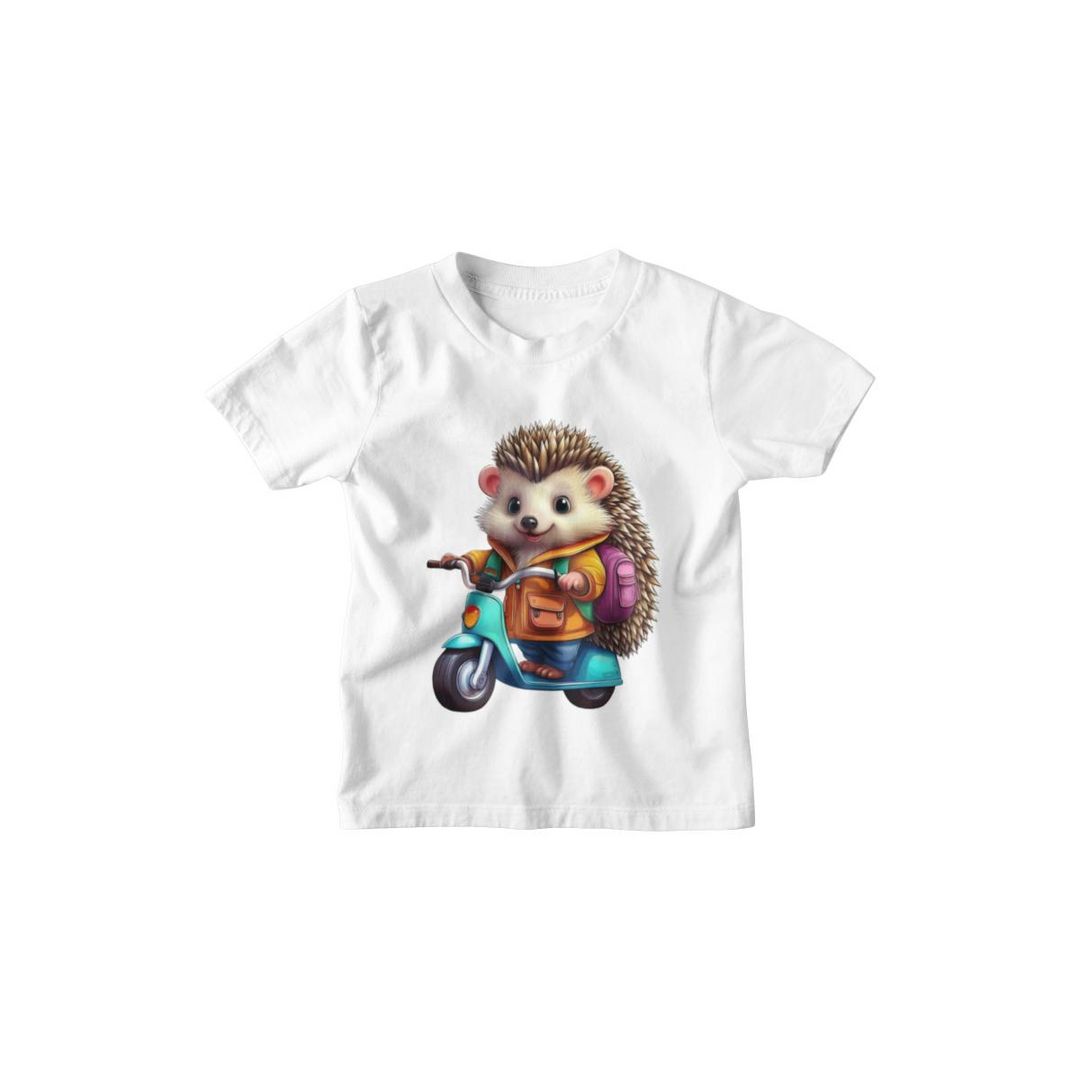 Kinder T-Shirt Süsser Igel auf Scooter