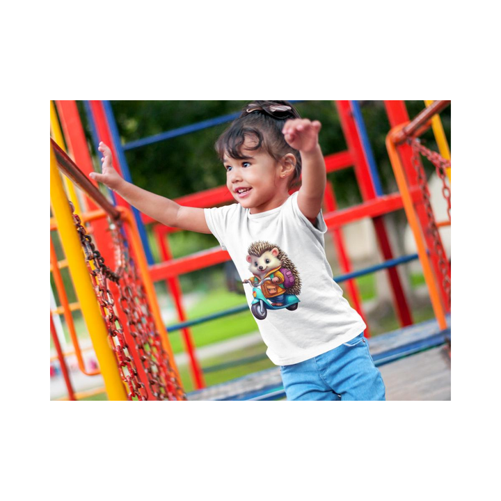 Kinder T-Shirt Süsser Igel auf Scooter