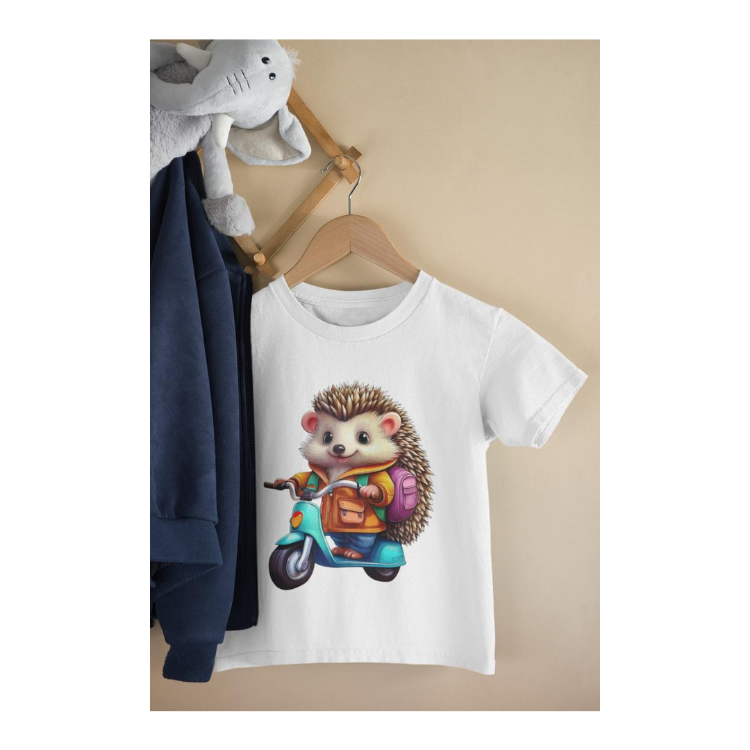 Kinder T-Shirt Süsser Igel auf Scooter