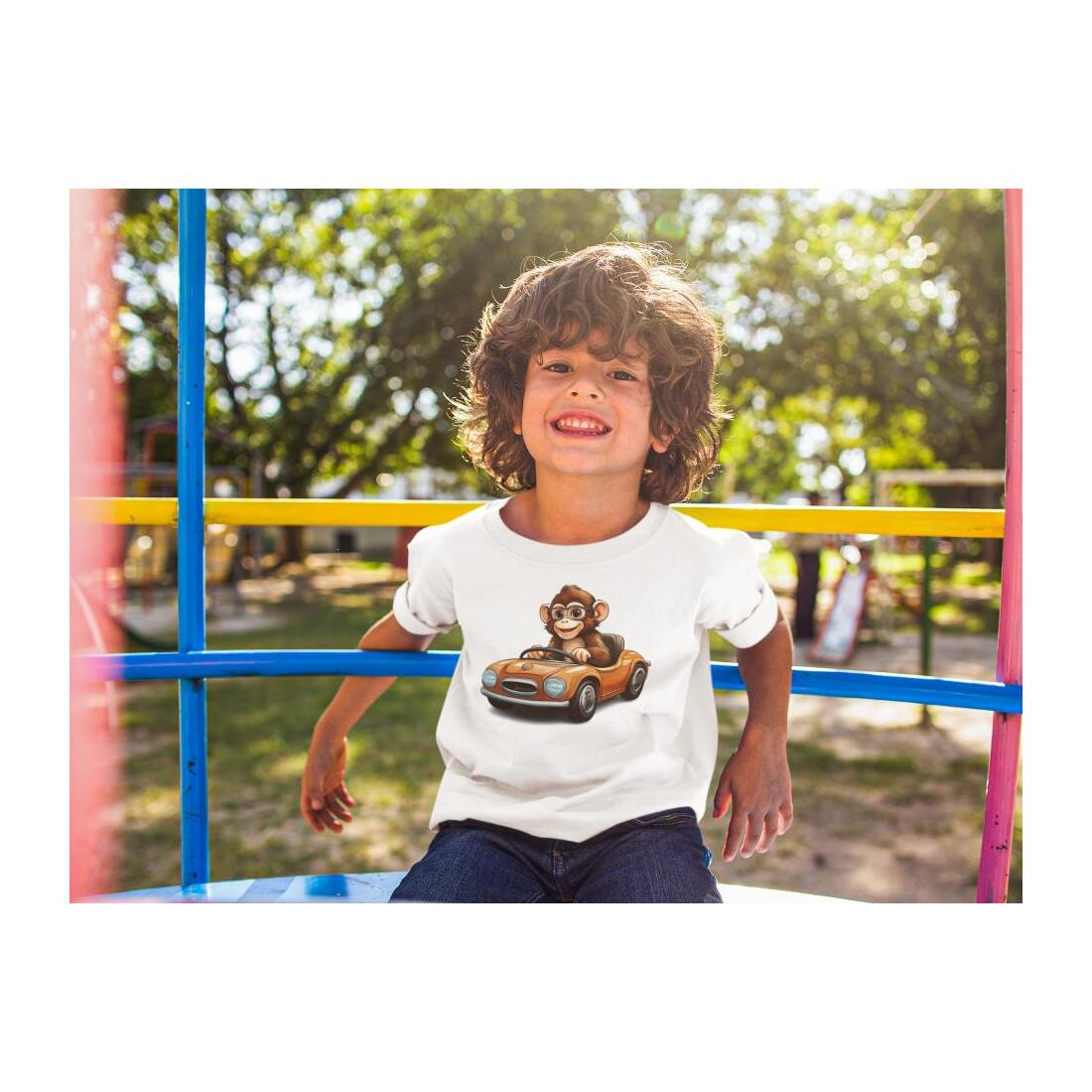 Kinder T-Shirt Affe fährt Auto