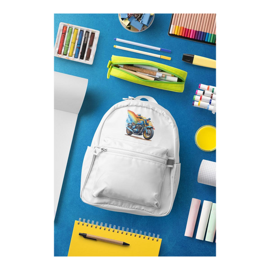 Schulrucksack-Set Motorrad mit Regenbogen