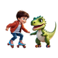 Turnbeutel Comic Dino und Junge am skaten
